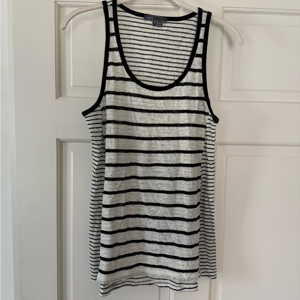 Vince Black and White Striped Linen Tank Top - Size Small